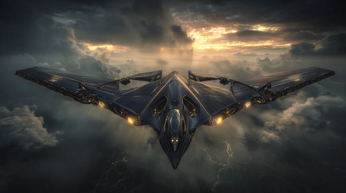 Advanced aircraft system viewed in plan, representing controlled technical definition